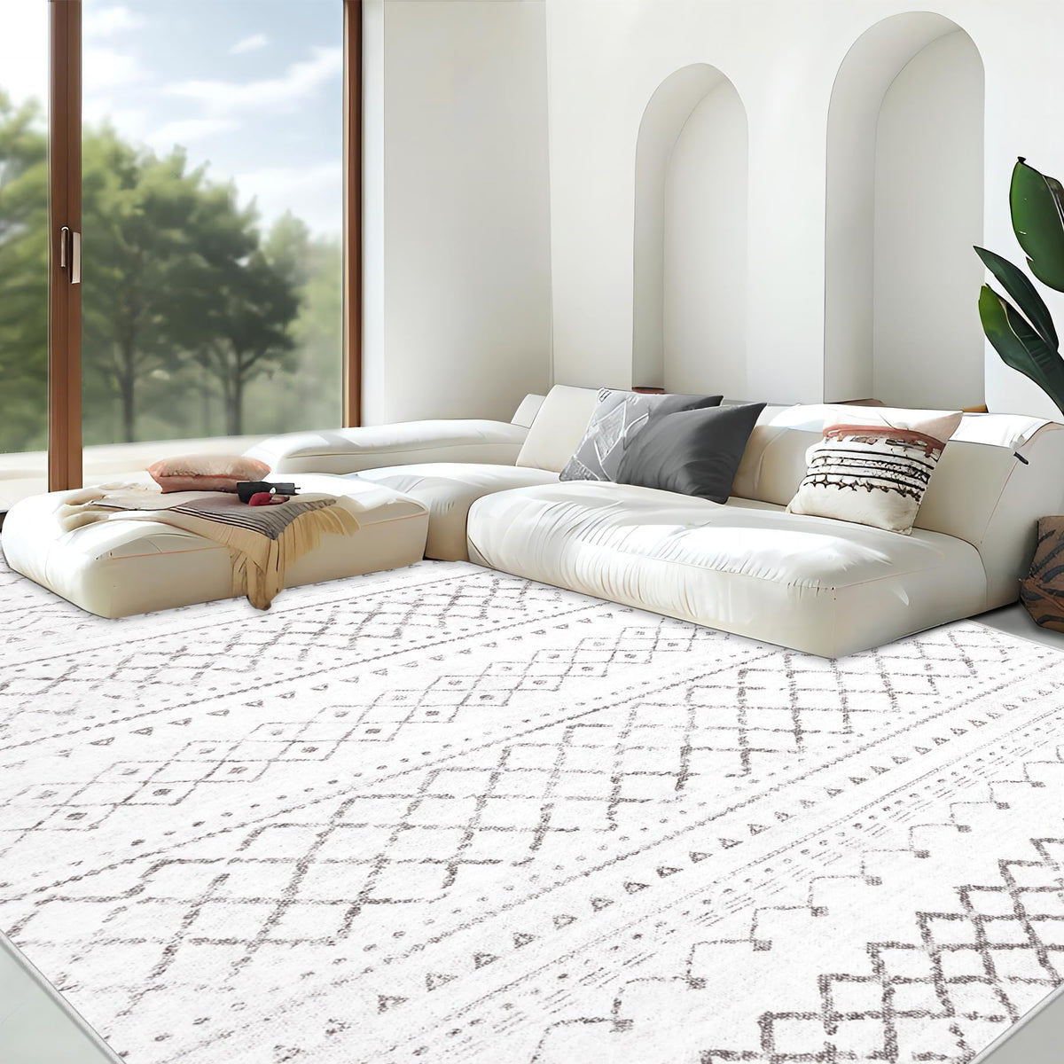 Area Rug 4x6 Geometric Rug: Washable Boho Moroccan Rugs Soft Farmhouse Rug, Modern Neutral Stain Resistant Indoor Floor Carpet for Livingroom Bedroom Dining Table Nursery(Modern Beige,4'x6')
