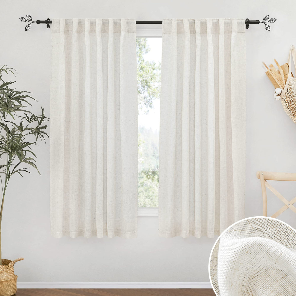RYB HOME White Sheer Curtains for Living Room Patio Glass Door, W52 x L95
