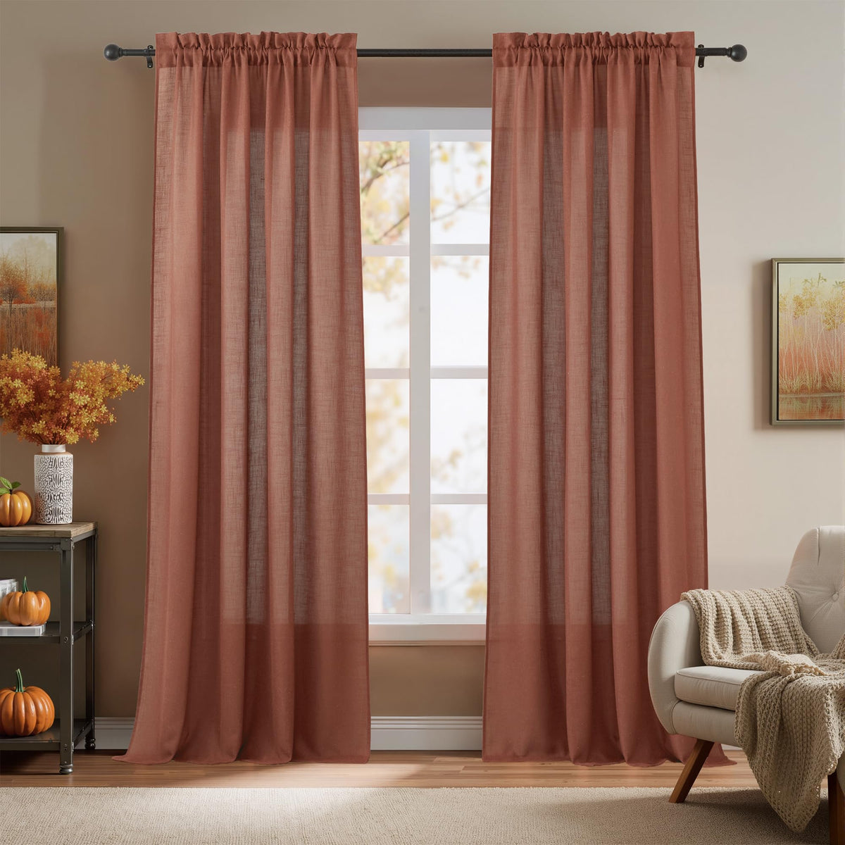RYB HOME White Semi Sheer Curtains 84 inches Long for Living Room