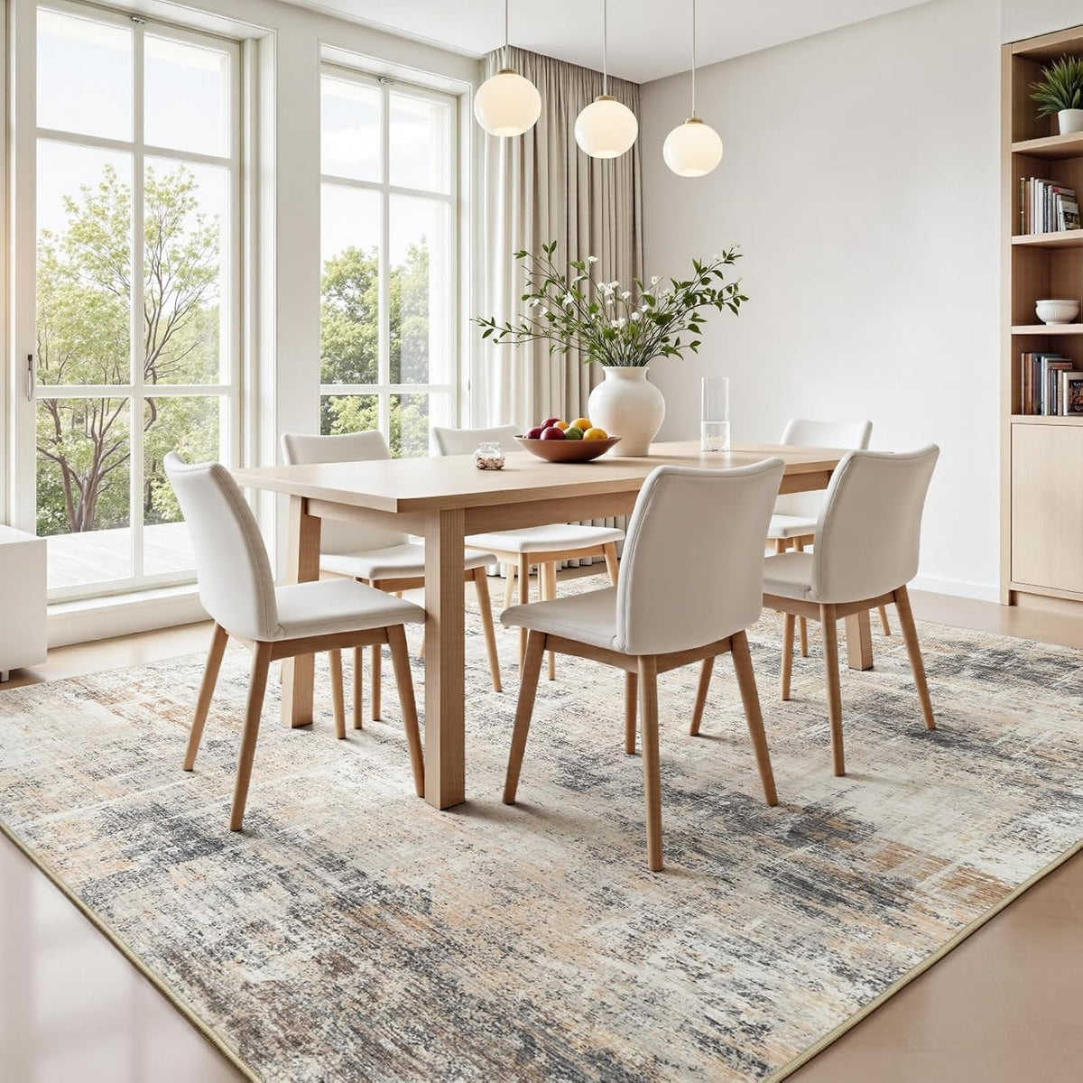 8x10 Area Rug for Living Room, Abstract Washable Non-Slip Large Rugs, Gold