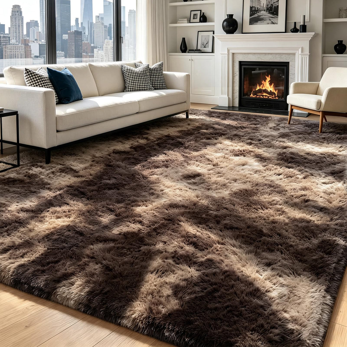 Beige 8x10 Area Rugs for Living Room, Fluffy Shag Rug Large Bedroom Carpet