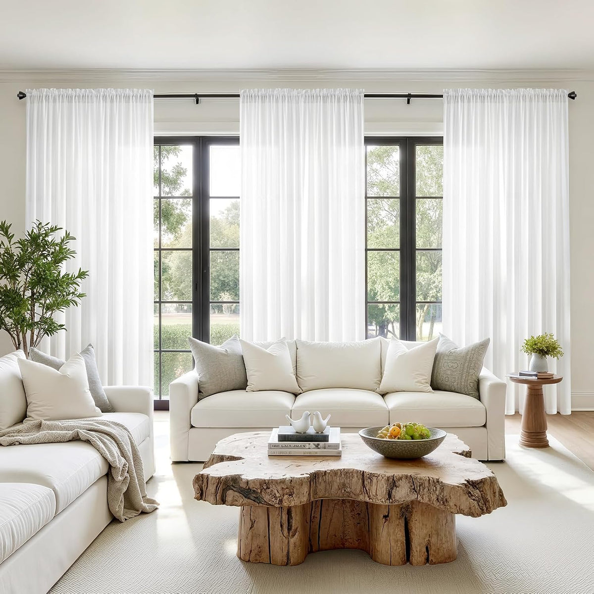 HOMEIDEAS Non-See-Through White Privacy Semi Sheer Curtains, 52 X 84 Inches