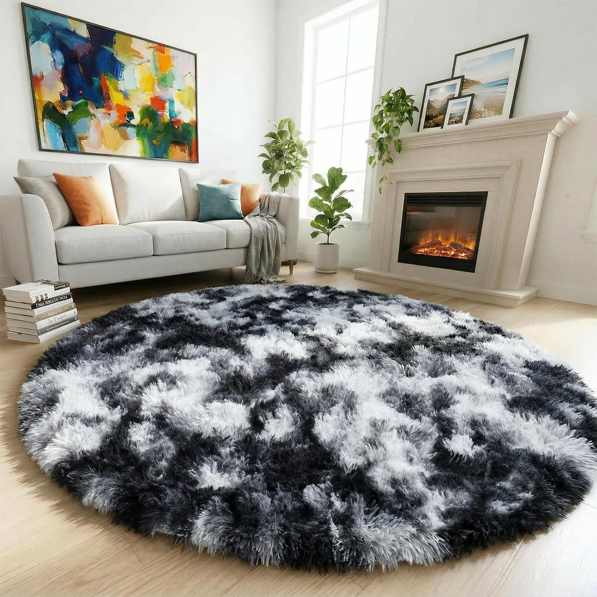 Amdrebio Pink Circle Round Fluffy Area Rug 4Ft for Girls Bedroom Kids Room