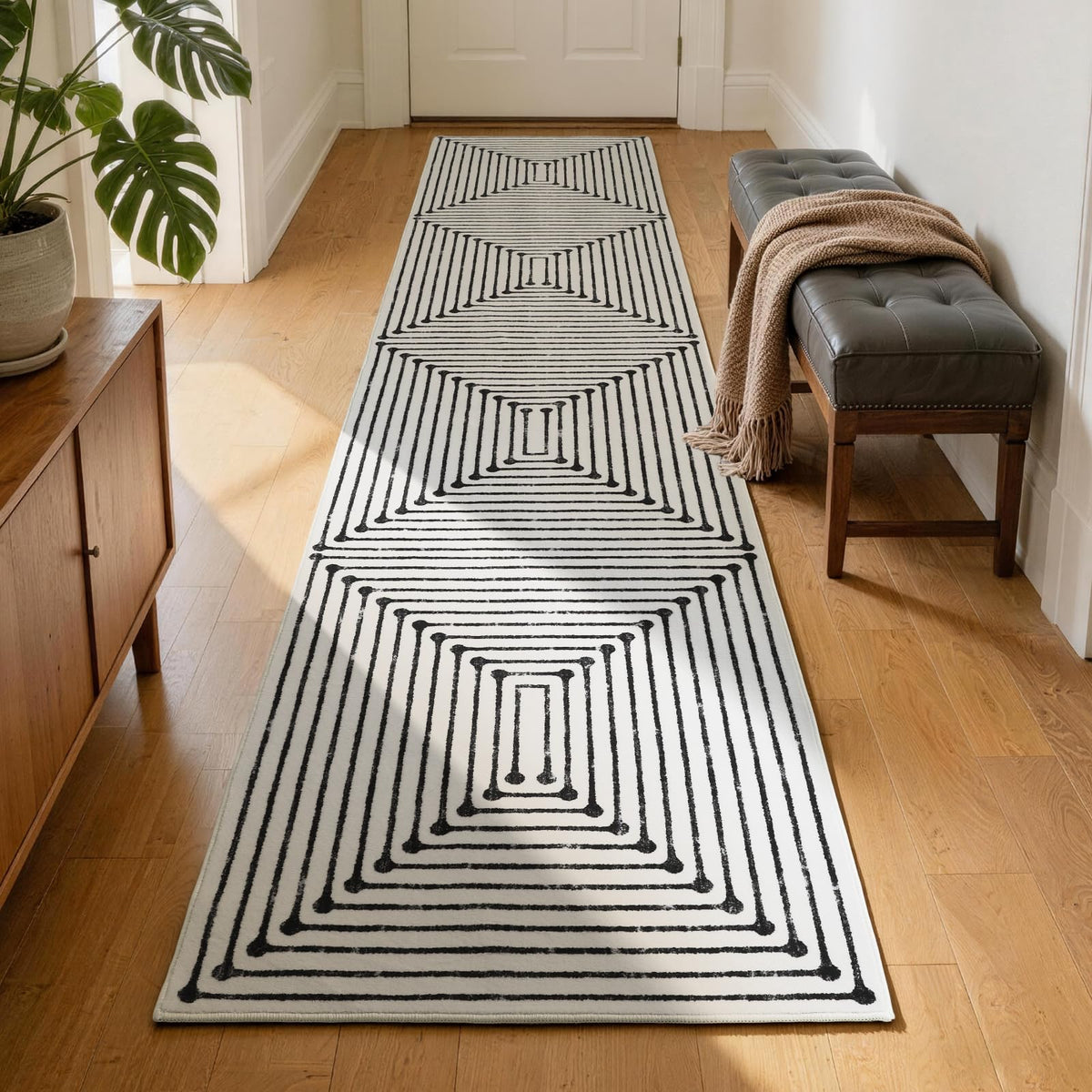 YIHOUSE Washable 5x7 Area Rugs for Living Room, Black and White Striped Rug for Bedroom Playroom Non Slip Low Pile, Soft Modern Geometric Carpet for Entryway Home Office Decor