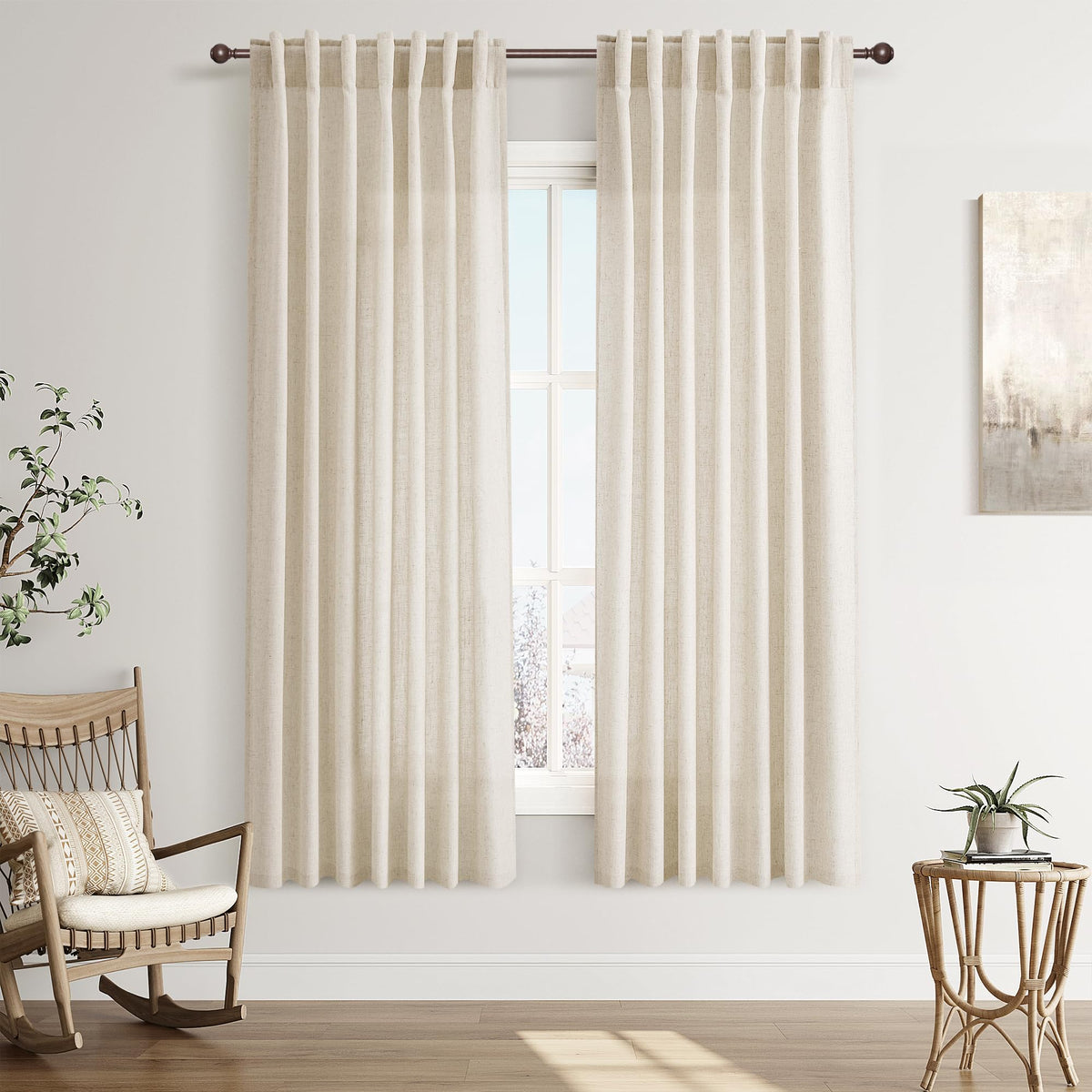 Joywell Linen Sheer Curtains 84 Inches Long for Living Room Beige Cream