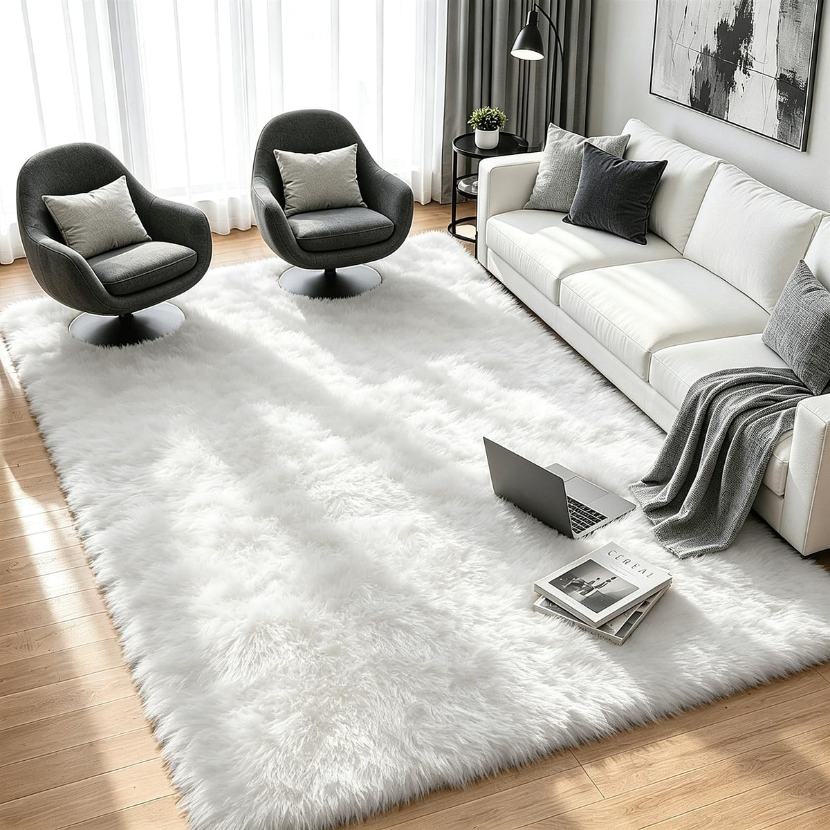 8x10 Black Area Rug for Living Room Bedroom, Soft Fluffy Fuzzy Fur Shag Rug