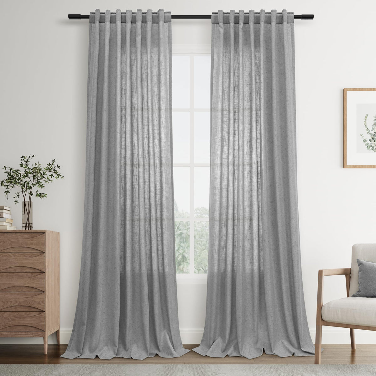 Joywell Linen Sheer Curtains 84 Inches Long for Living Room Beige Cream