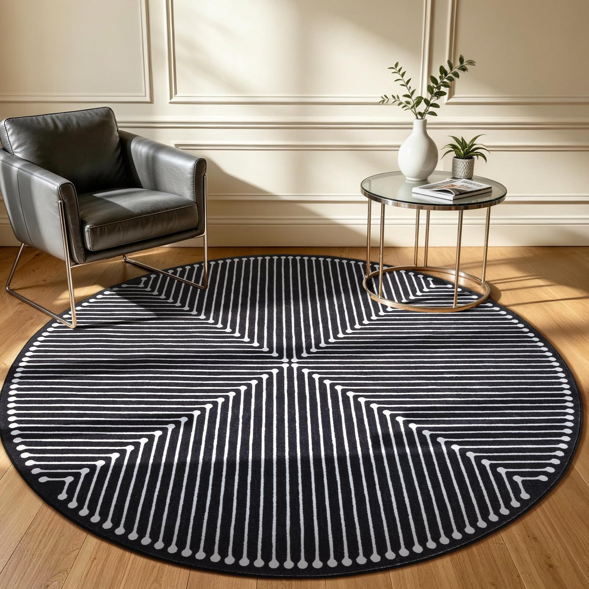YIHOUSE Washable 5x7 Area Rugs for Living Room, Black and White Striped Rug for Bedroom Playroom Non Slip Low Pile, Soft Modern Geometric Carpet for Entryway Home Office Decor
