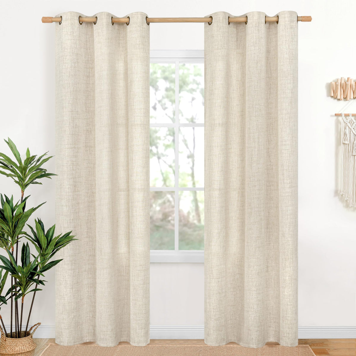 YoungsTex Linen Semi Sheer Curtains 63 Inch Length, Light Filtering Drapes