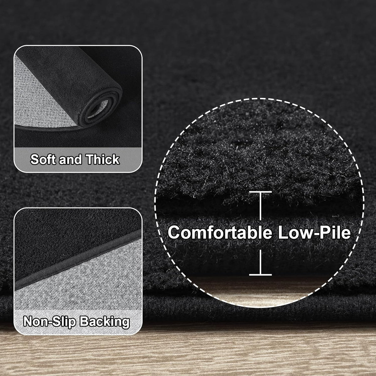 Amearea Soft Oval Rugs for Bedroom, 2.6 x 5.3 Black Bedroom Bedside Rug