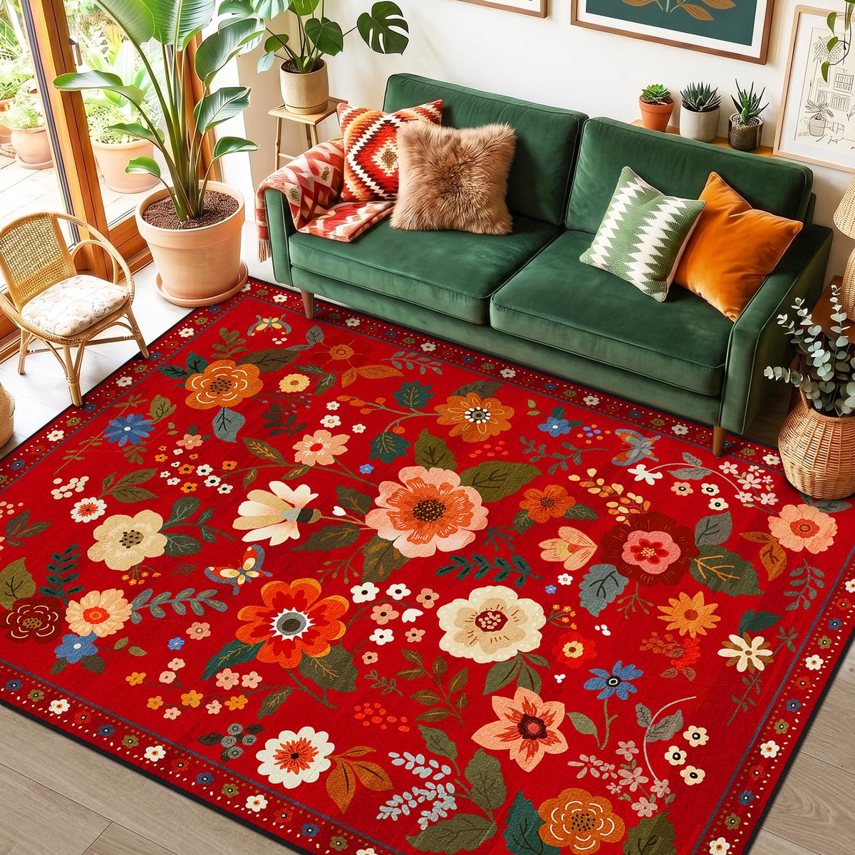RELEANY Floral Washable 5x7 Area Rugs Pink