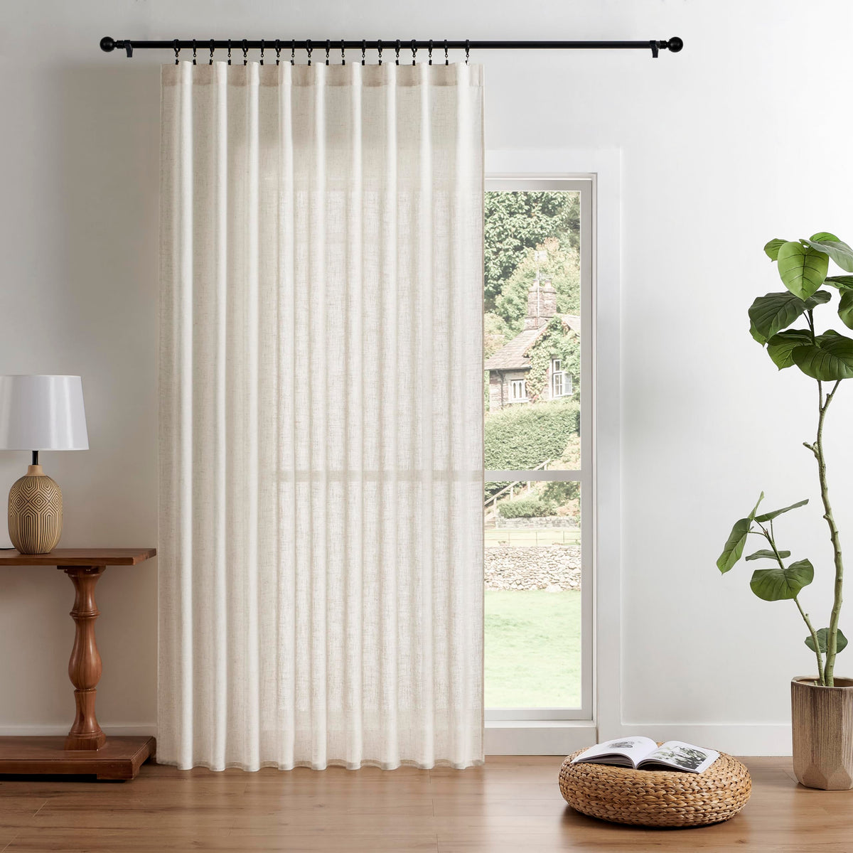 Joydeco Linen Curtains for Living Room,Light Filtering Rod Pocket Back Tab Semi Sheer Drapes Window Long Curtains 90 inches Long Ivory