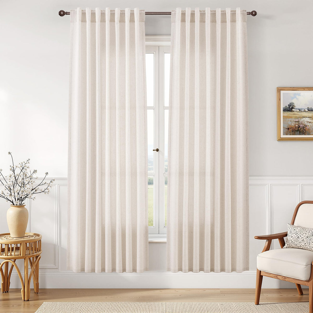 Joywell Linen Sheer Curtains 84 Inches Long for Living Room Beige Cream