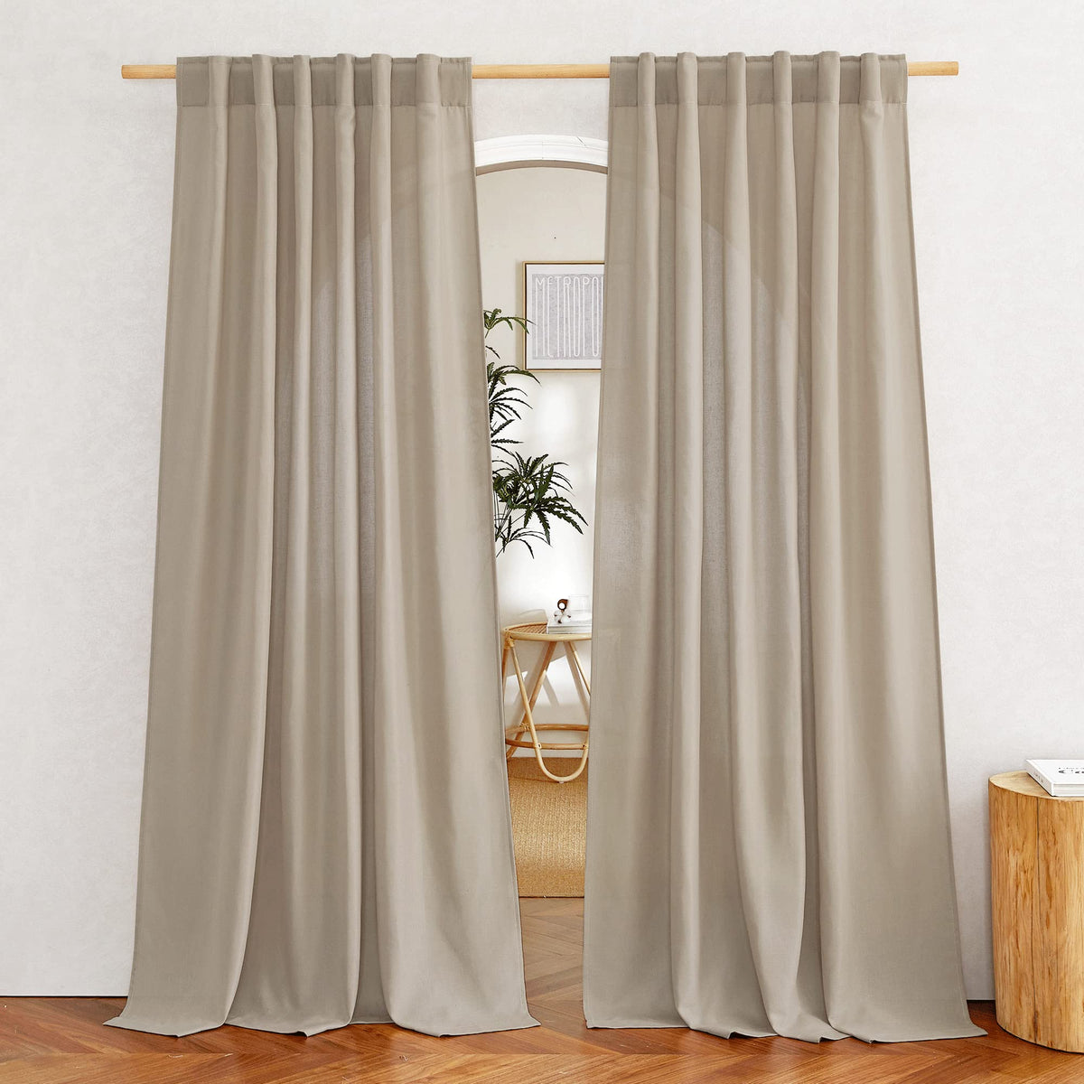 NICETOWN Natural Linen Curtains & Drapes for Windows 84 inch Long, Rod Pocket & Back Tab Thick Flax Semi Sheer Privacy Assured with Light Filtering for Bedroom/Living Room, W55 x L84, 2 Pieces
