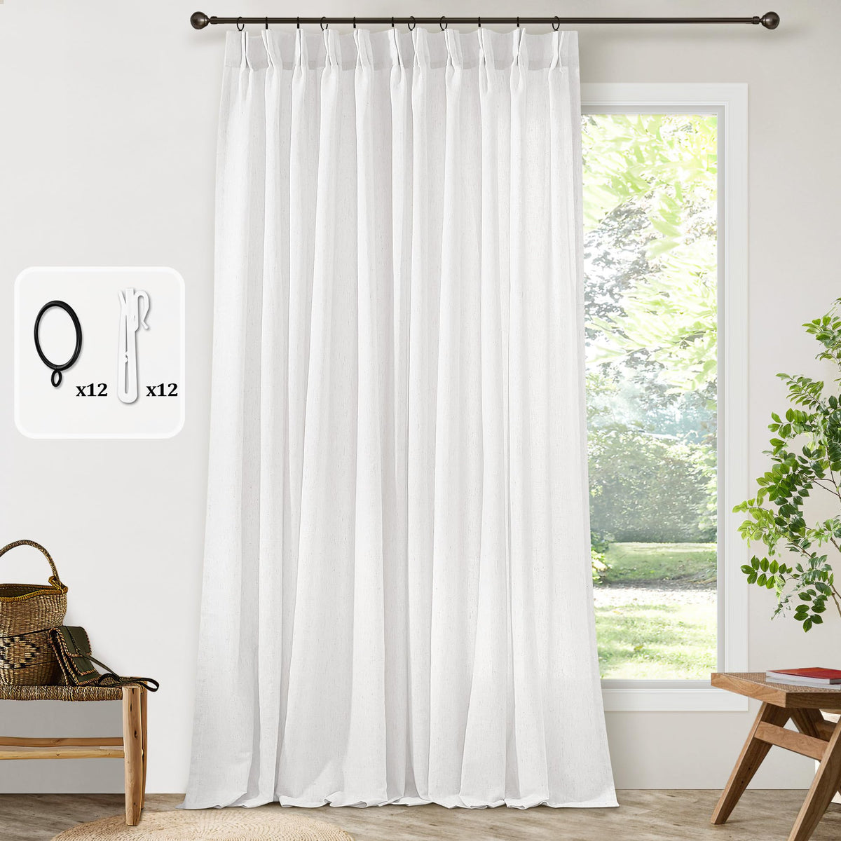 Cream 120 Inch Linen Curtains Pinch Pleated Extra Long Custom Made