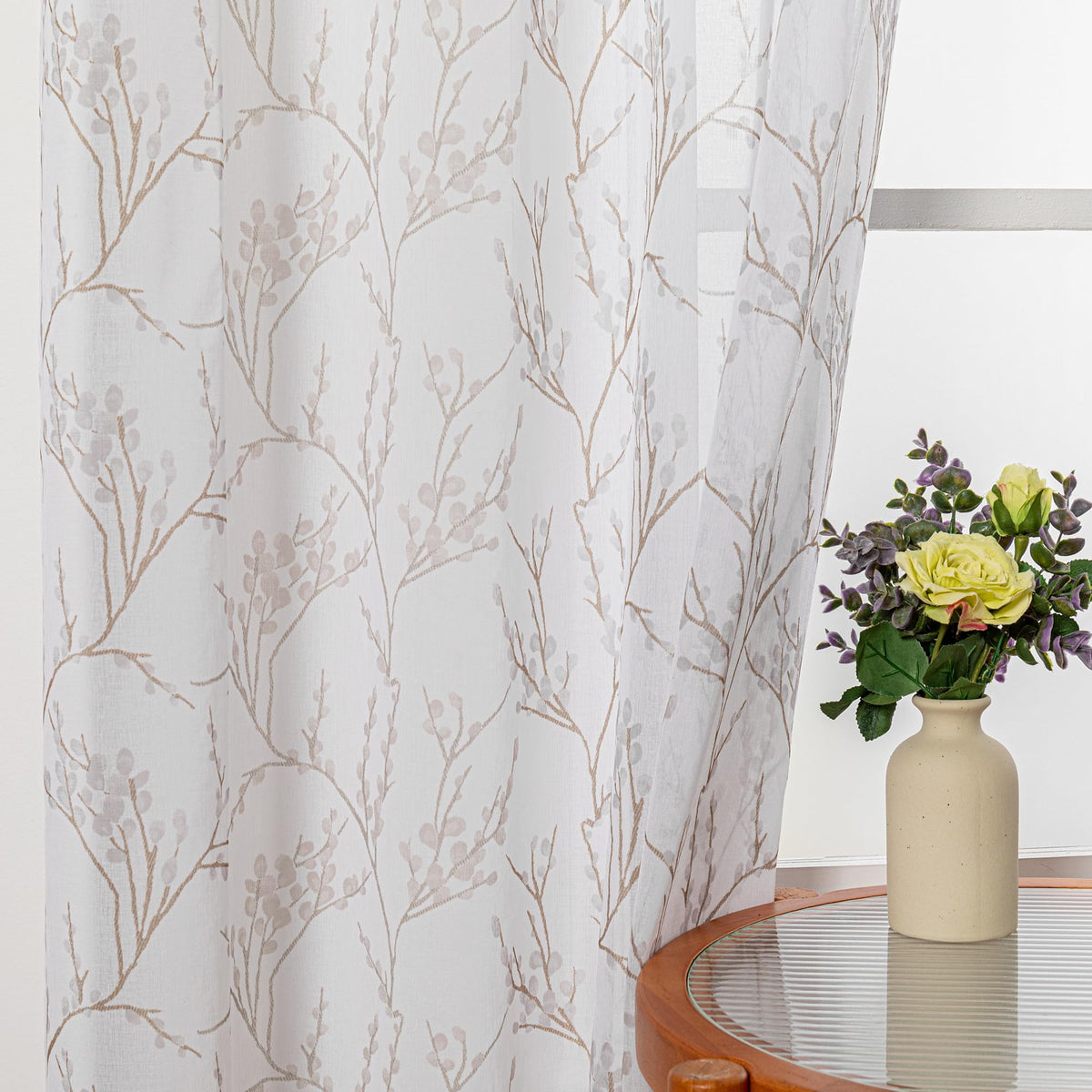 MYSKY HOME Yellow and Blue Sheer Floral Curtains 84 Inch Length 2 Panels