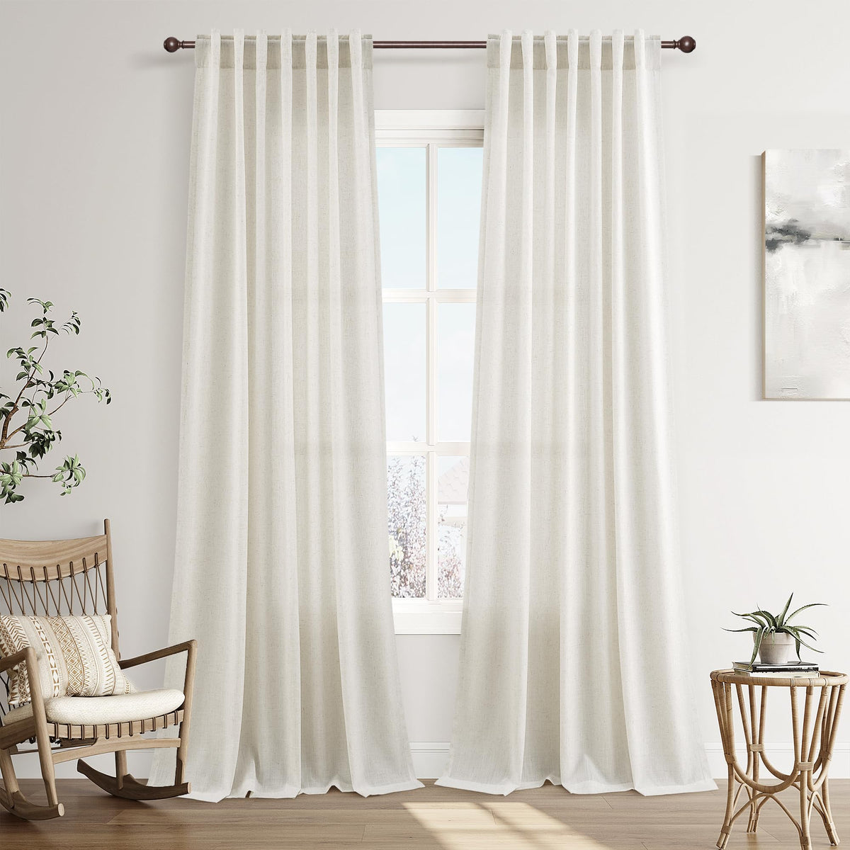 Joywell Linen Sheer Curtains 84 Inches Long for Living Room Beige Cream