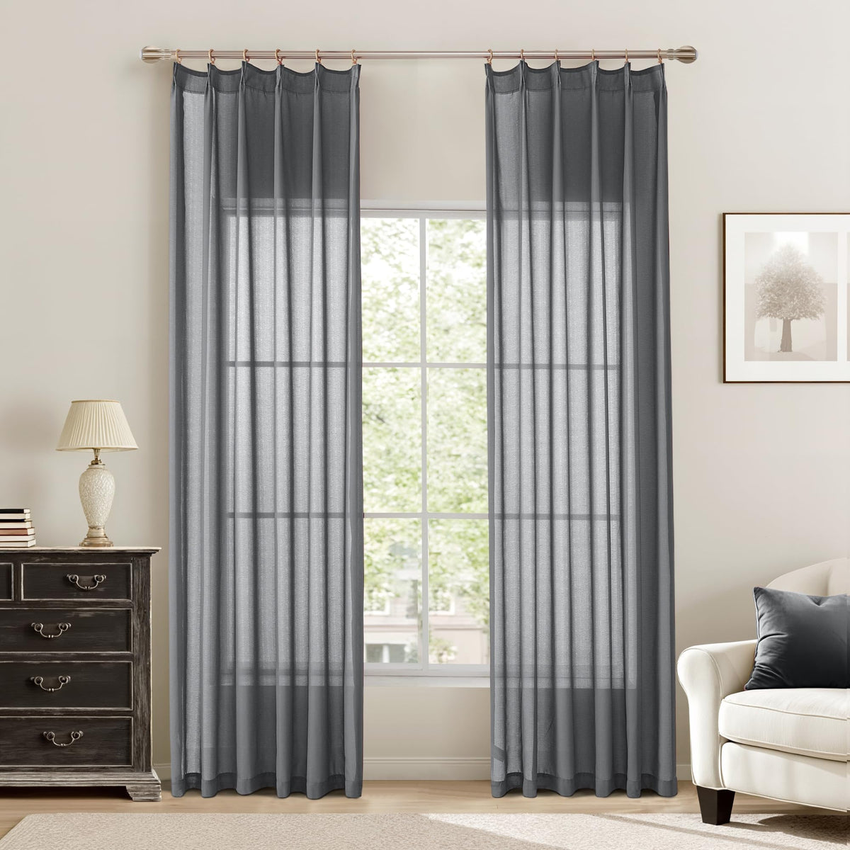 KangBang White Pinch Pleated Sheer Curtains 84 Inches Long 2 Panels