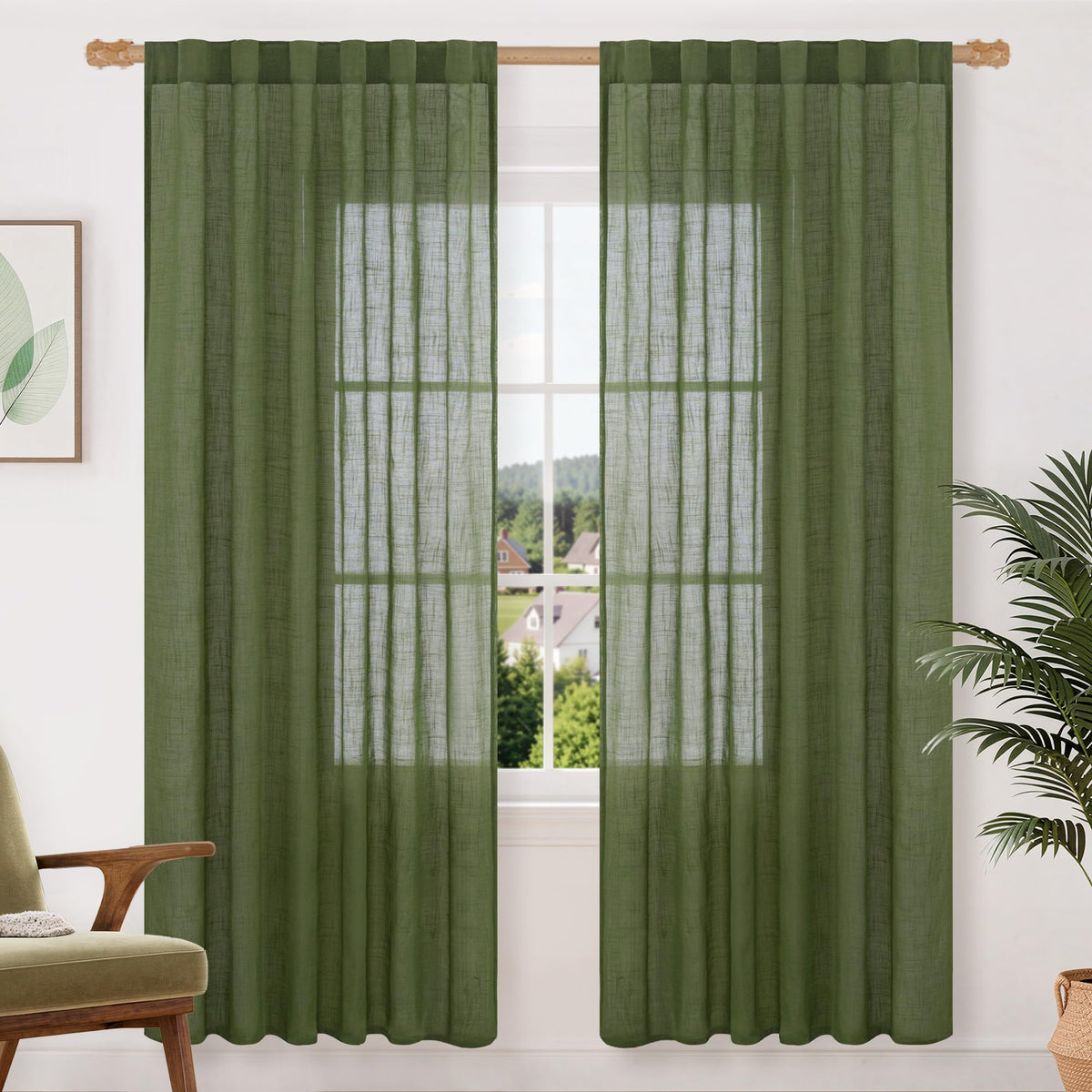 LAMIT Linen Semi Sheer Curtains 84 Inches Long for Living Room 2 Panels