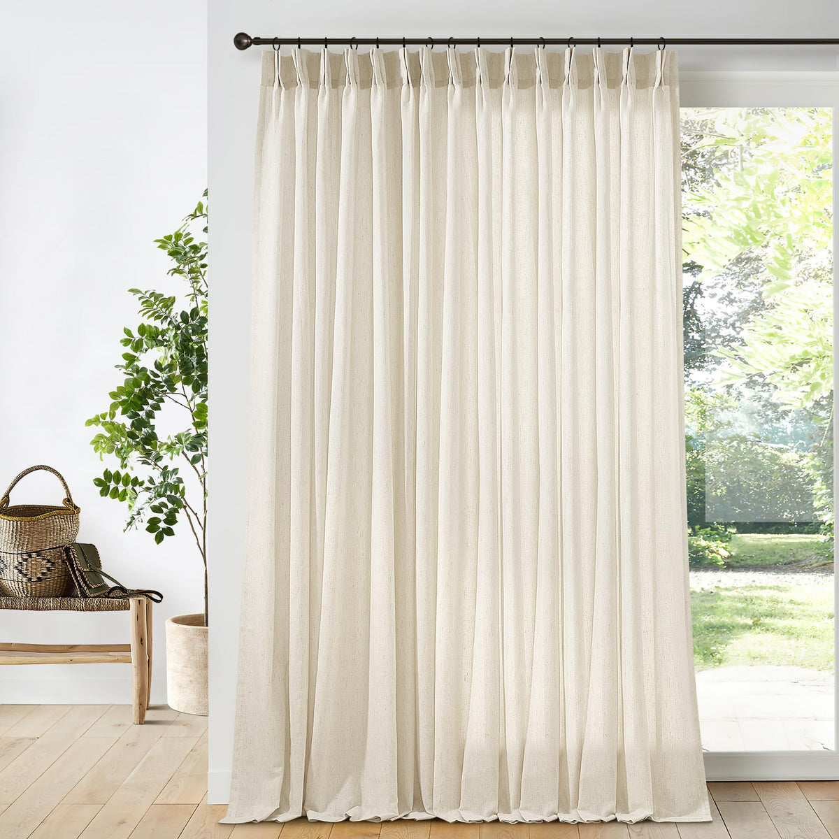 Cream 120 Inch Linen Curtains Pinch Pleated Extra Long Custom Made