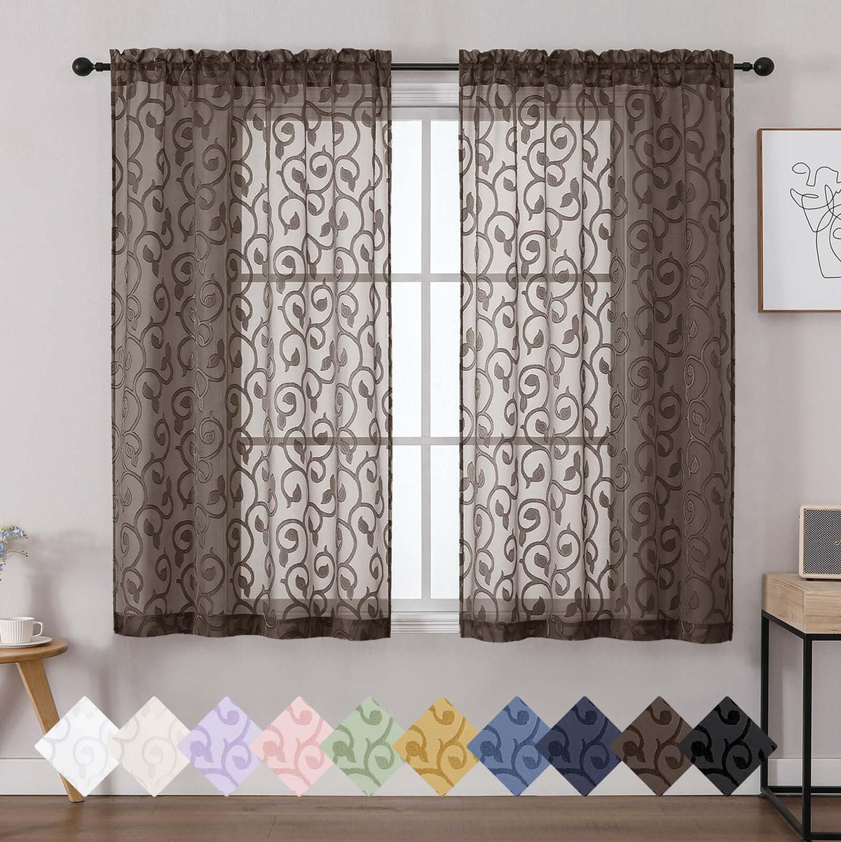 Dusty Blue Sheer Curtains for Bedroom Living Room 72 Inches Long 2 Panels Set, Soft Airy Geometric Jacquard Clip Curtains Drapes, Modern Rod Pocket Door Curtain, 2Pcs Each 42" Wx72 L Inch