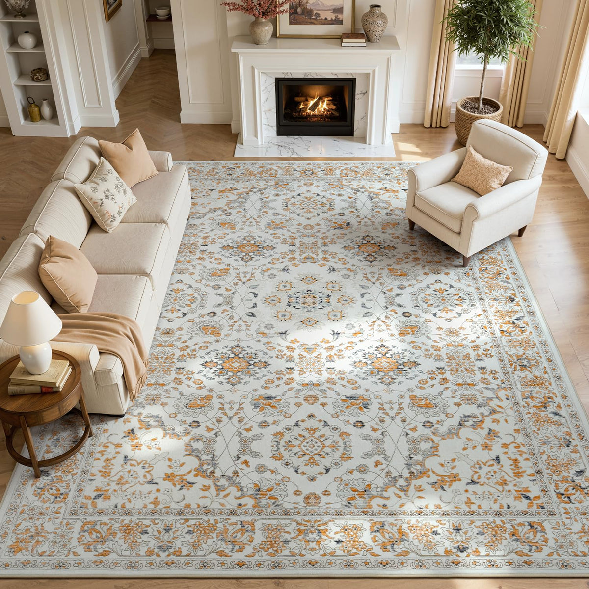 Lessymo 8 x 10 Area Rugs for Living Room, Machine Washable Rug Grey White