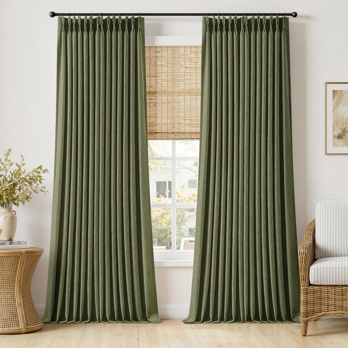 MIULEE Pinch Pleated Thick Linen Curtains 96 Inches Burlap Brown Curtains