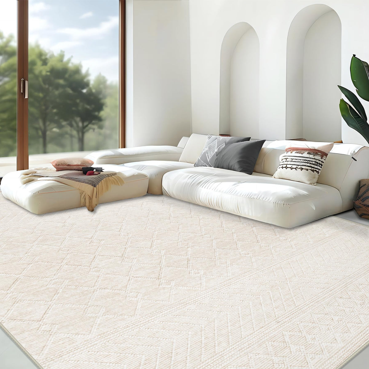 Area Rug 4x6 Geometric Rug: Washable Boho Moroccan Rugs Soft Farmhouse Rug, Modern Neutral Stain Resistant Indoor Floor Carpet for Livingroom Bedroom Dining Table Nursery(Modern Beige,4'x6')