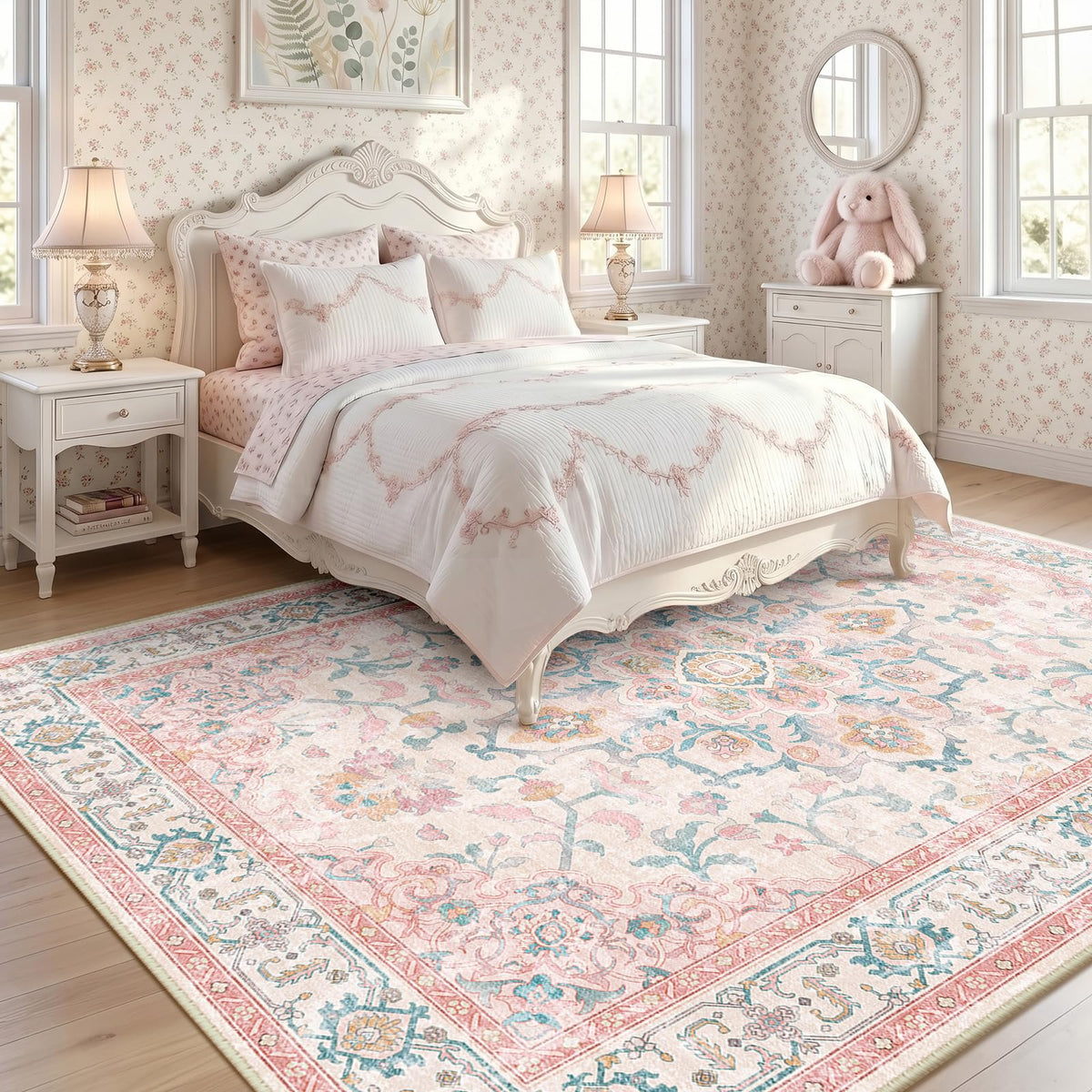CAPALOCA 5x7 Washable Nursery Girls Low Pile Area Rug Pink
