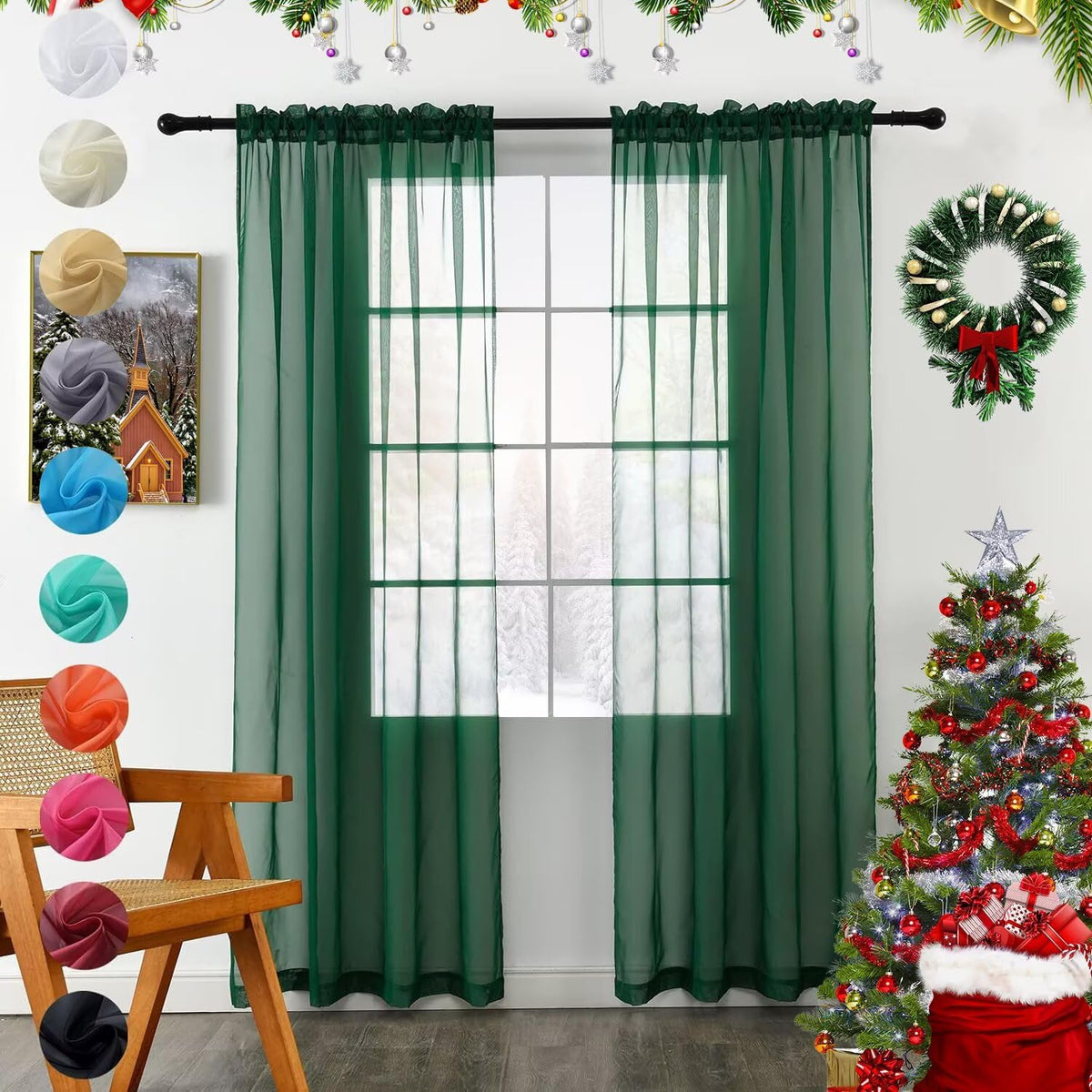 youleyar Solid Sheer Rod Pocket Curtain Voile Draperies 2 Panels White Beige Black Grey Coffee 52 Inch Width 84 Inch Long 1 Pair for Kitchen Bedroom Children Living Room Yard (Orange,52Wｘ84L)
