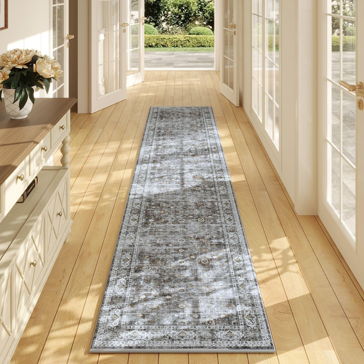 Rugcomf Large Living Room Rug 8x10 Washable Non Slip Vintage, Grey