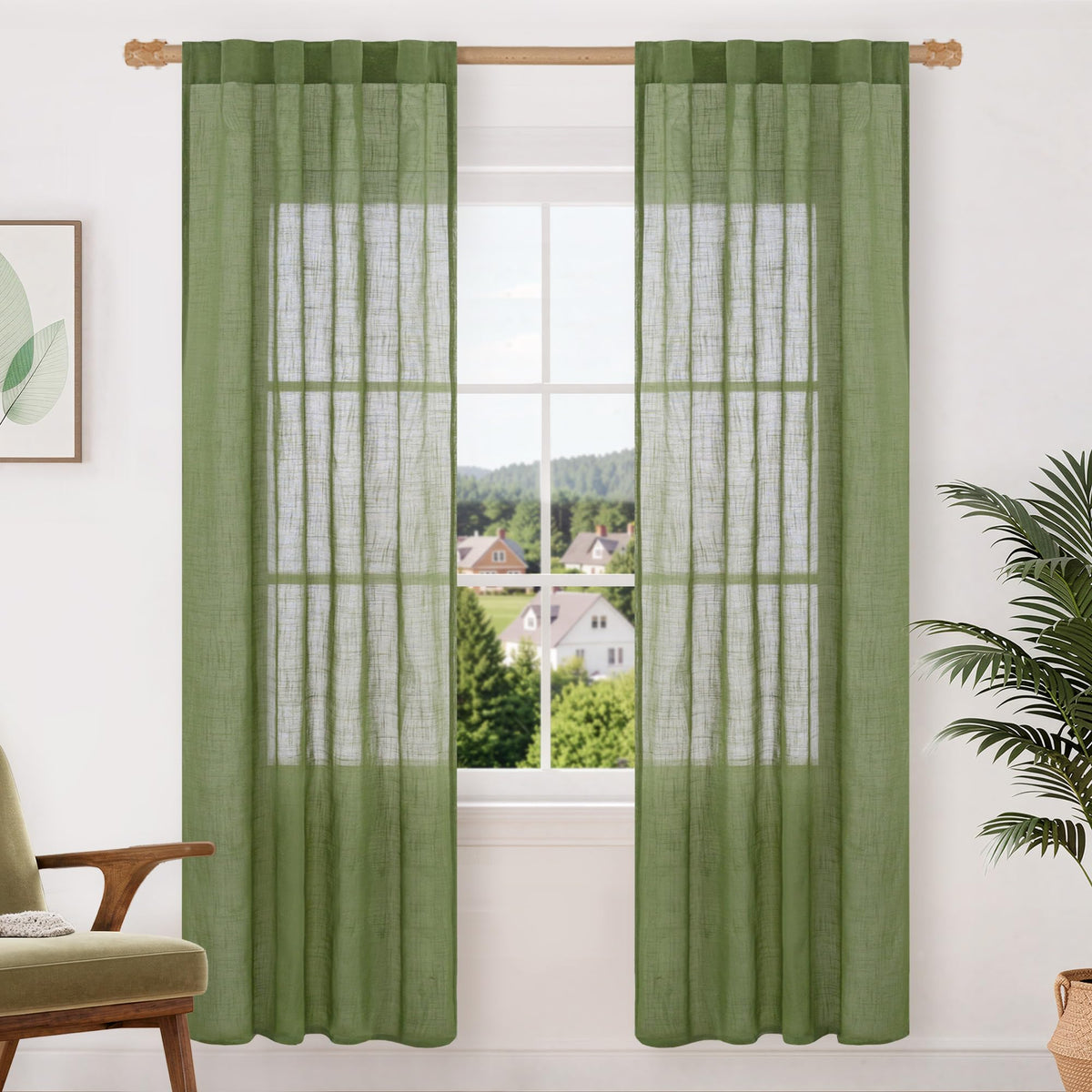 LAMIT Linen Semi Sheer Curtains 84 Inches Long for Living Room 2 Panels