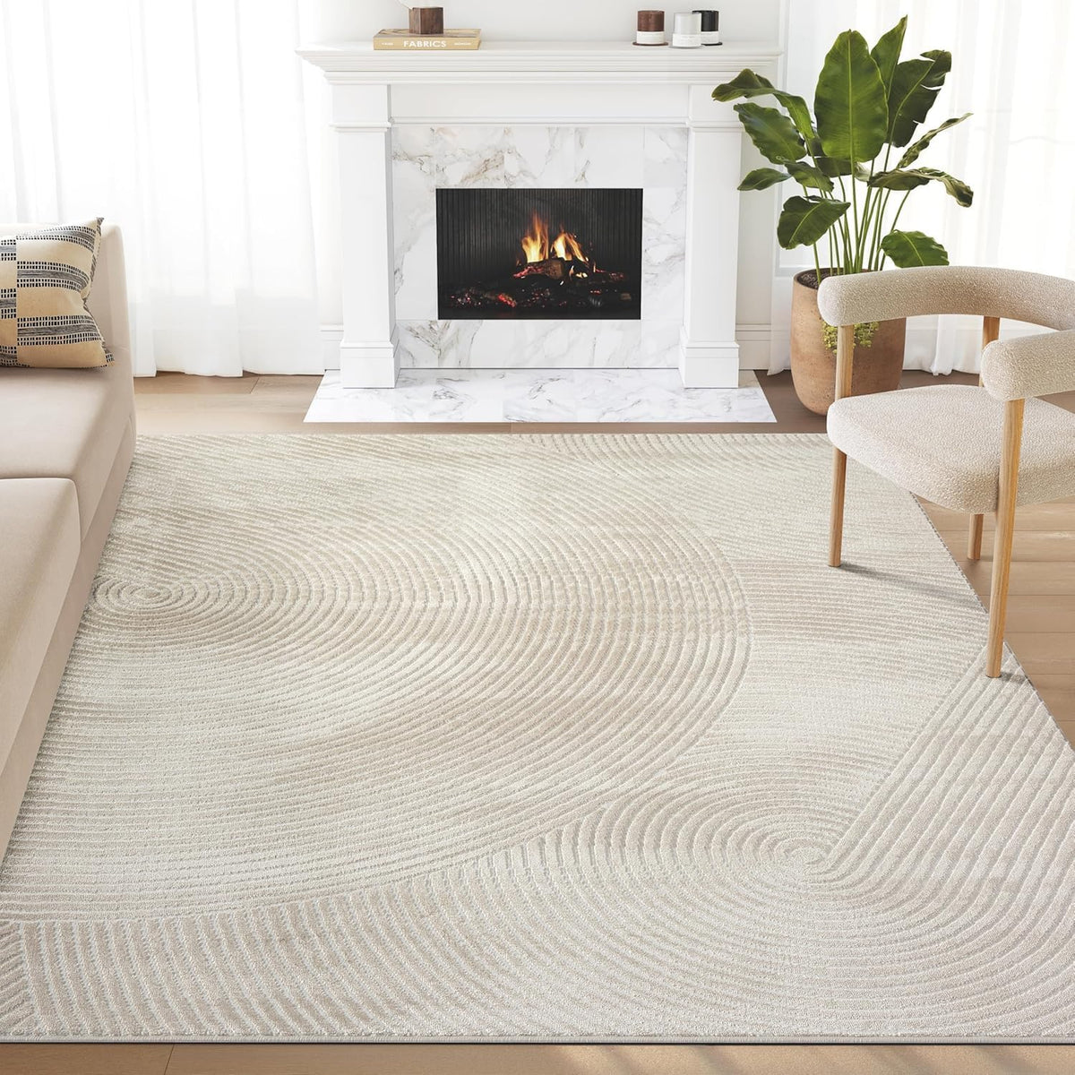 Abani Neutral Beige Area Rug | 5' x 8' Tan Geometric Carpet with Zen Circle Pattern | Rugs for Living Room, Bedroom, Office