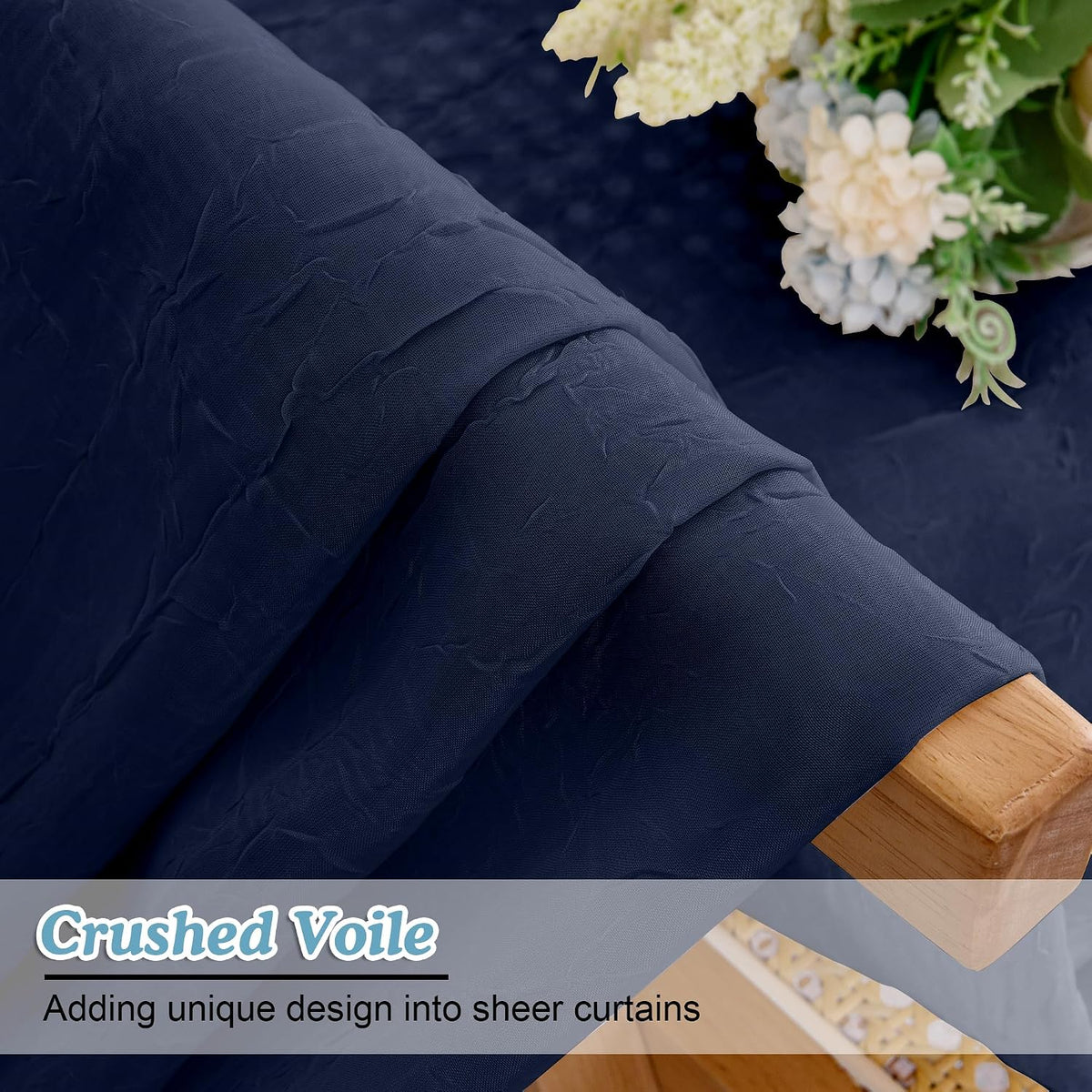 Chyhomenyc Crushed Sheer Navy Blue Curtains 84 Inch Length 2 Panels, Light Filtering Solid Crinkle Voile Lightweight Rod Pocket Sheer Curtian for Bedroom Living Room, Each 42Wx84L Inches