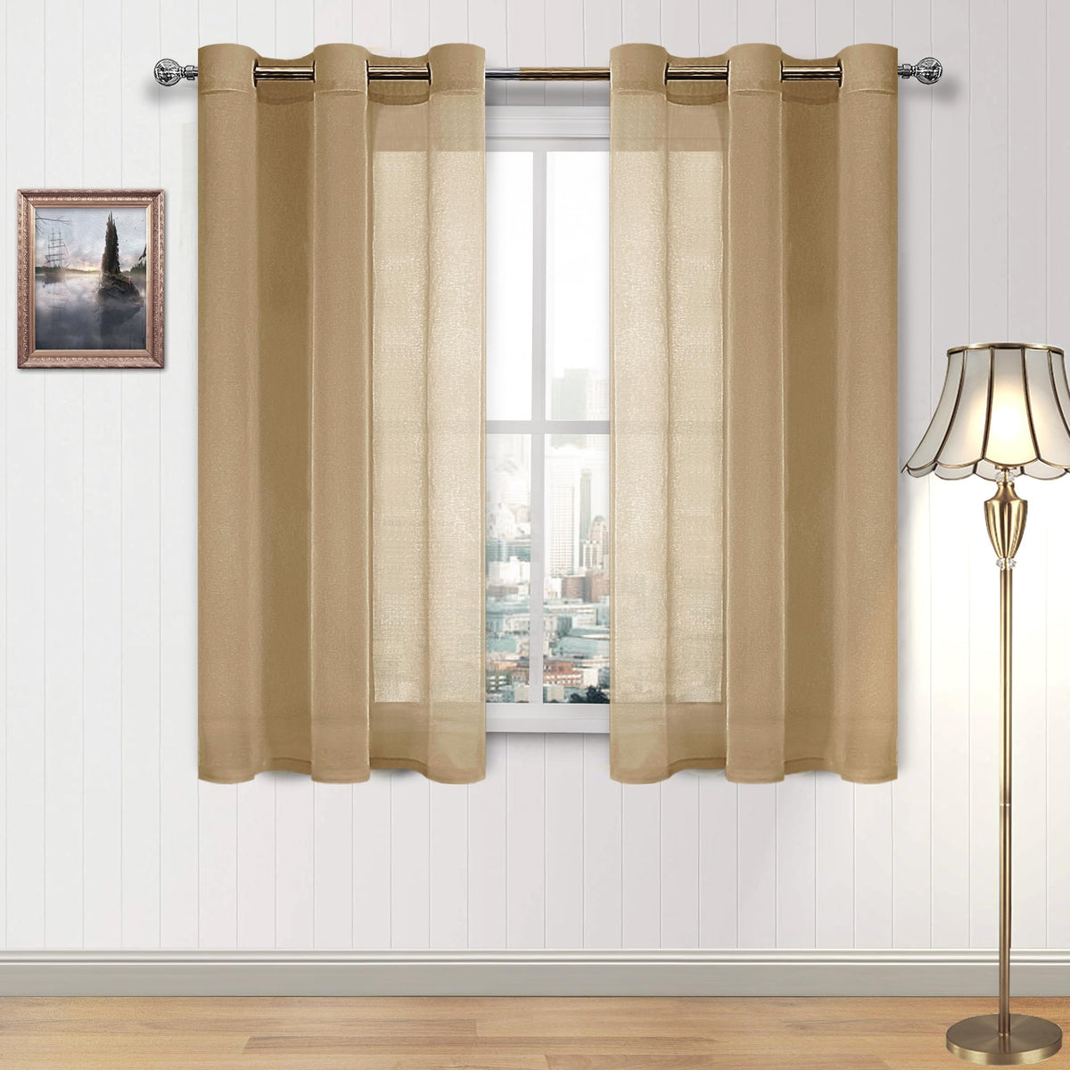 DWCN White Sheer Curtains Linen Look Semi Transparent Voile Grommet White Curtains for Living Dining Room Drapes 52 x 84 Inch Long, Set of 2 Panels