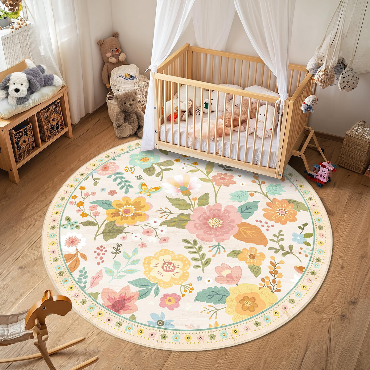 RELEANY Floral Washable 5x7 Area Rugs Pink