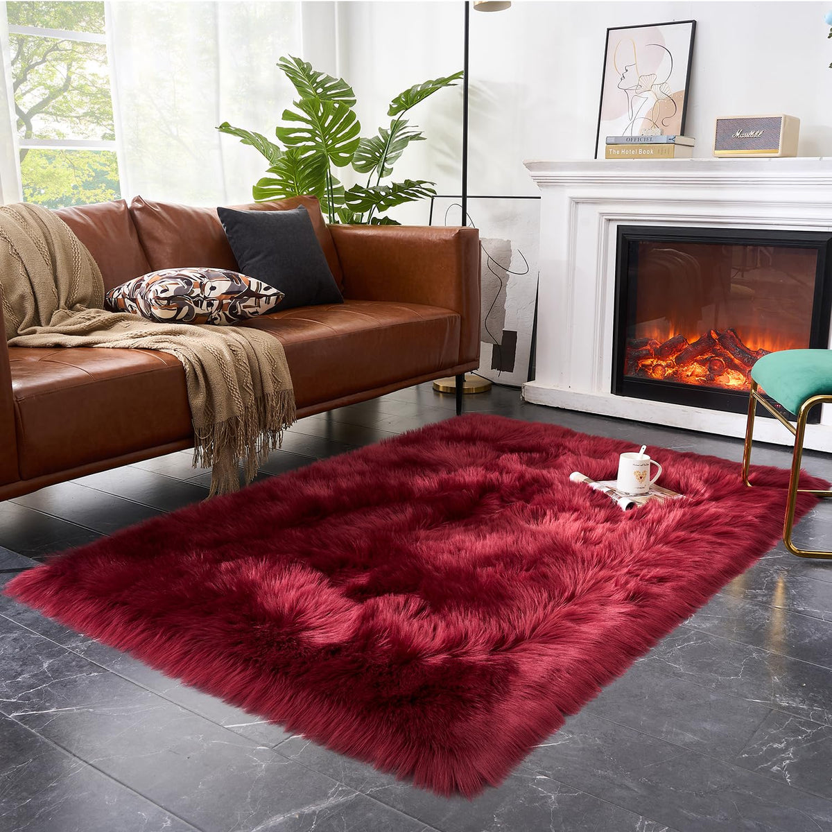 EasyJoy Ultra Soft Fluffy/Fuzzy Shaggy Area Rug Faux Fur Chair Cover Seat Pad for Bedroom Floor Sofa Living Room (2 x 6 ft Sheepskin, Beige)
