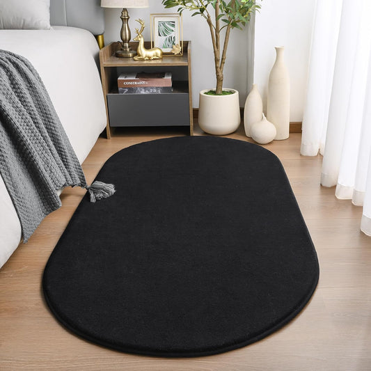 Amearea Soft Oval Rugs for Bedroom, 2.6 x 5.3 Black Bedroom Bedside Rug