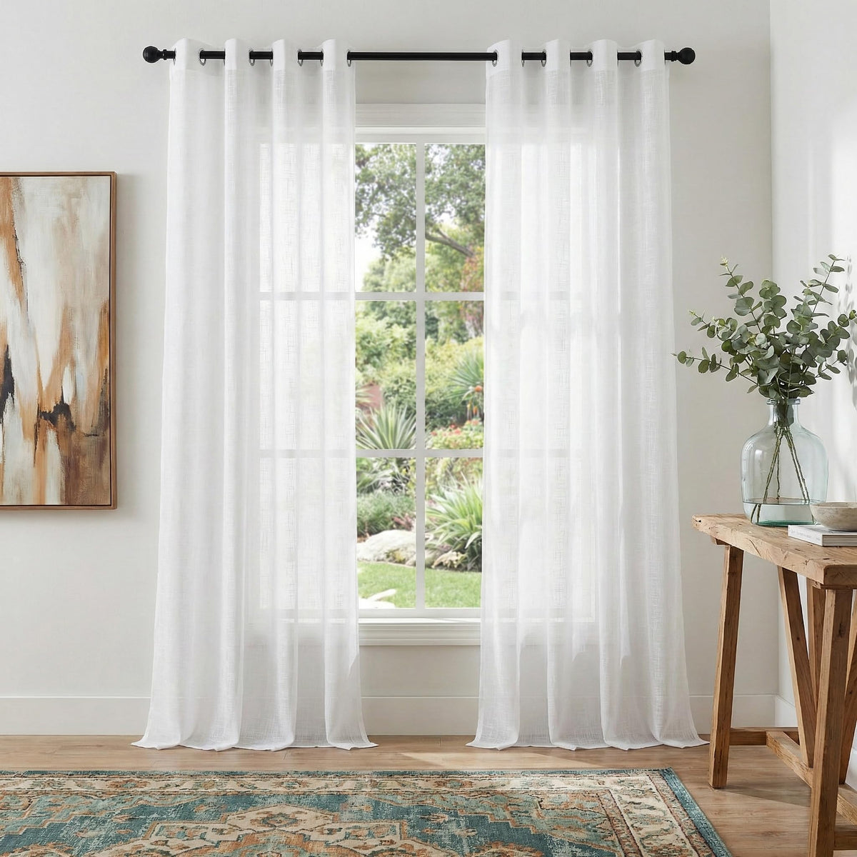 NICETOWN White Sheer Curtains for Windows 84 Inch Length, 52" W, 2 Panels