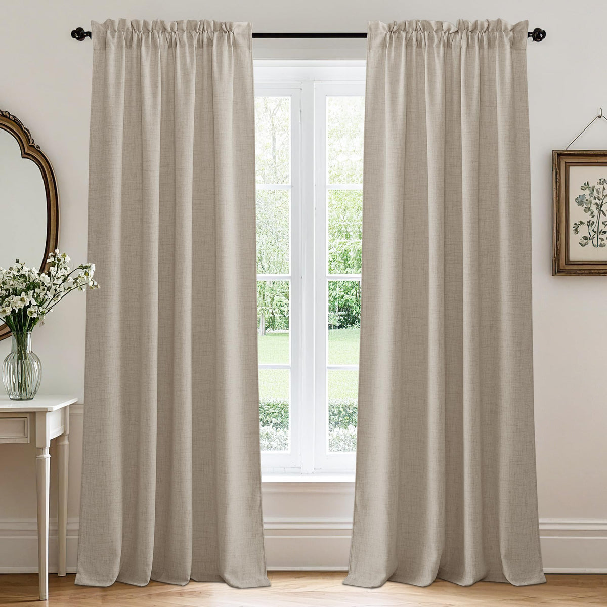 RYB HOME White Semi Sheer Curtains 84 inches Long for Living Room