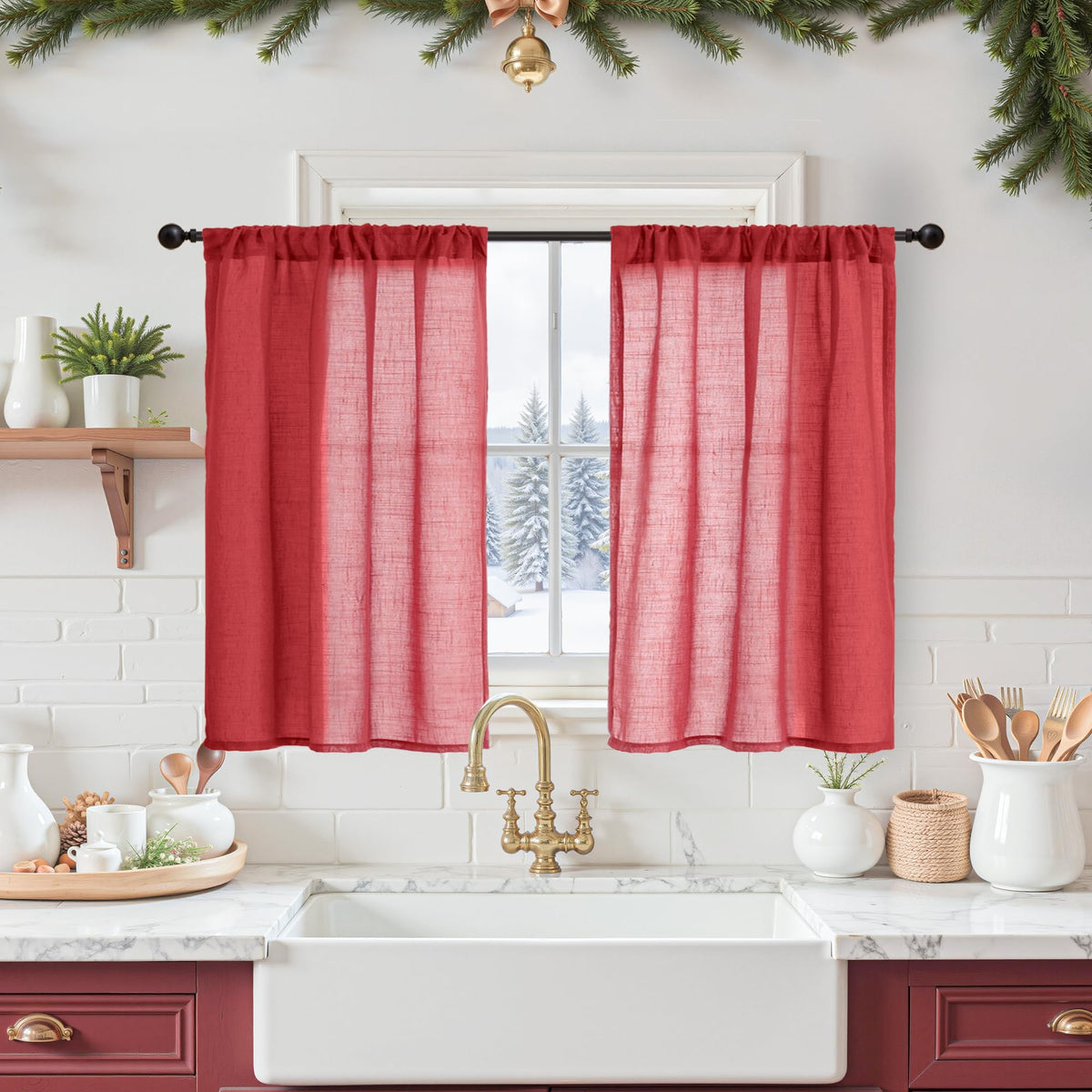 BGment Linen Sheer Curtains 84 Inches Long 2 Panels Set for Living Room