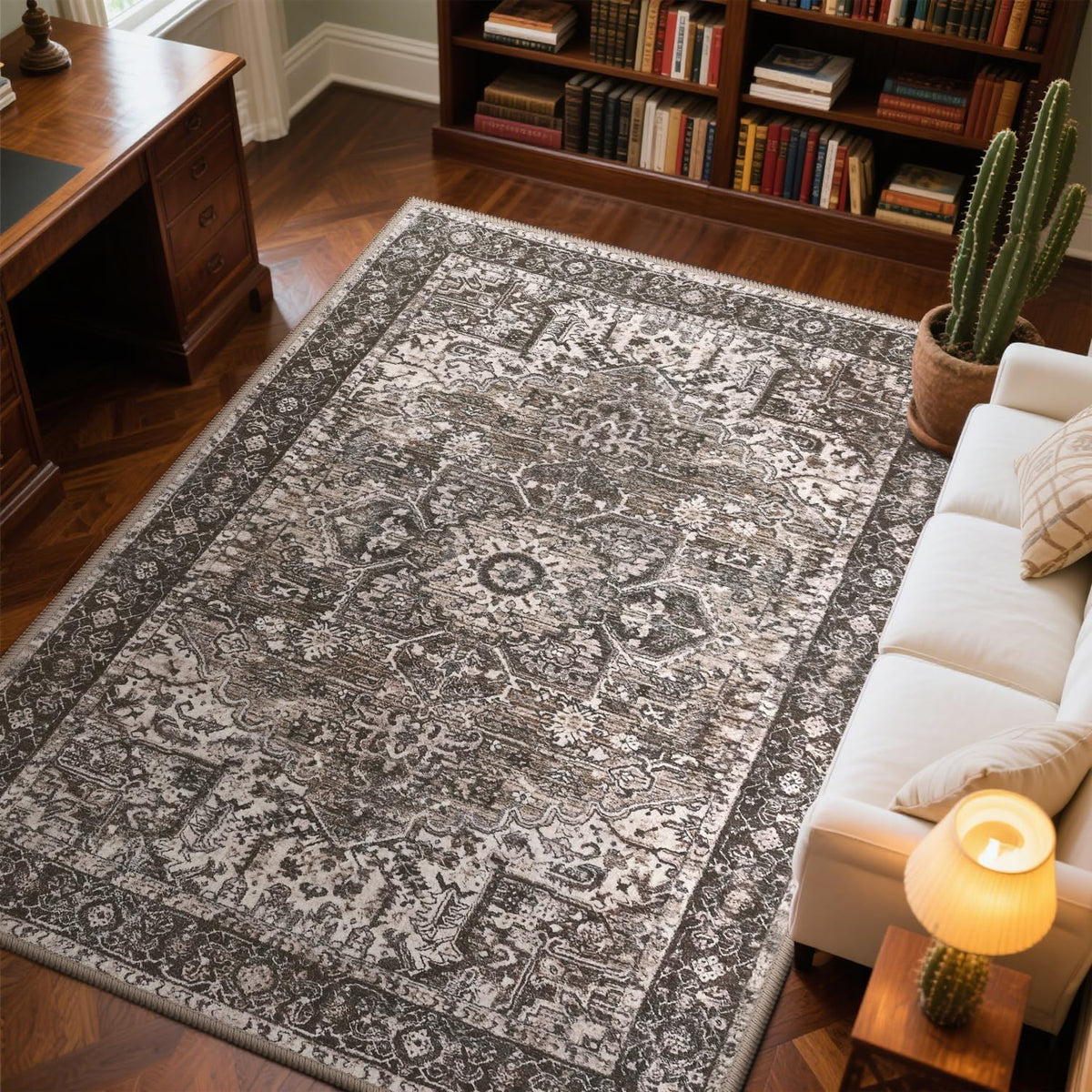Hanples 5x7 Area Rugs for Living Room, Washable Rug Vintage Floral, Beige