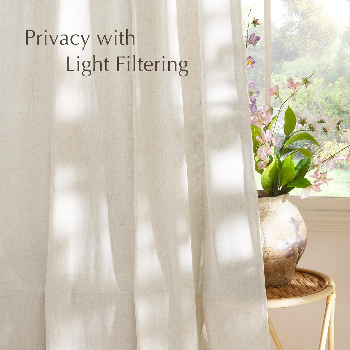 NICETOWN Natural Linen Curtains & Drapes for Windows 84 inch Long, Rod Pocket & Back Tab Thick Flax Semi Sheer Privacy Assured with Light Filtering for Bedroom/Living Room, W55 x L84, 2 Pieces