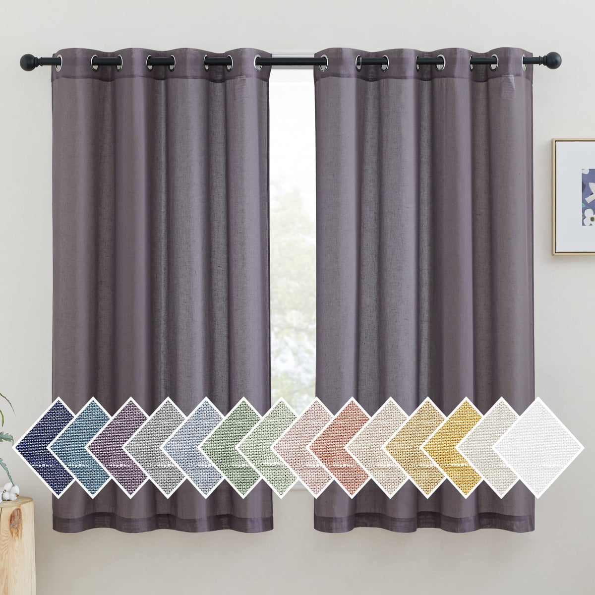 NICETOWN White Sheer Linen Curtains 84 Inch Length 2 Panels Set, W52xL84