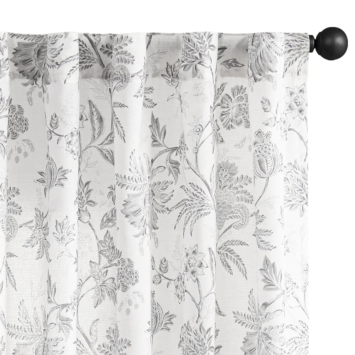 jinchan Green Floral Linen Curtains 84 Inch Vintage Back Tab 2 Panels