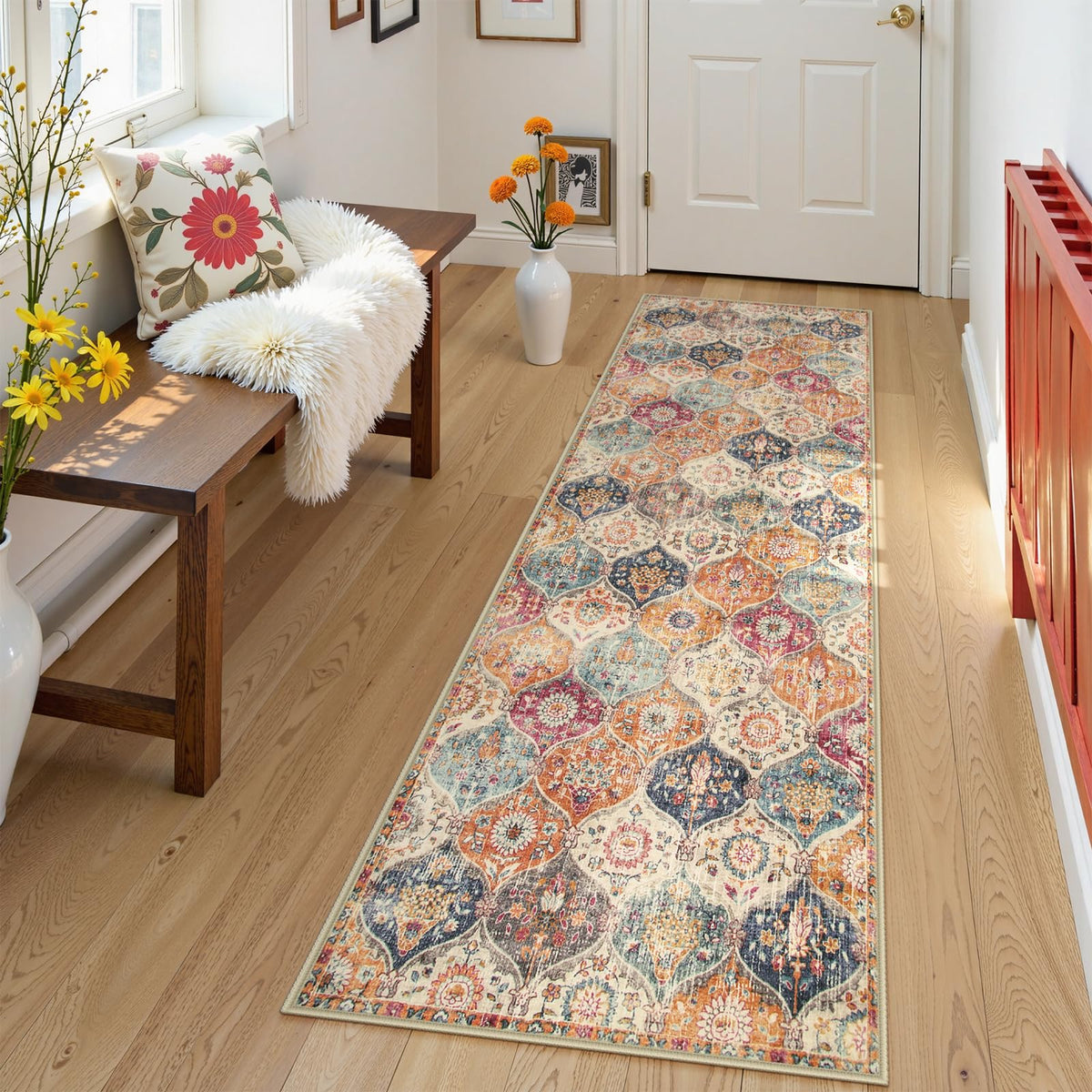 Lahome Moroccan Washable Small Area Rug, 3x5 Rug for Bedroom Living Room