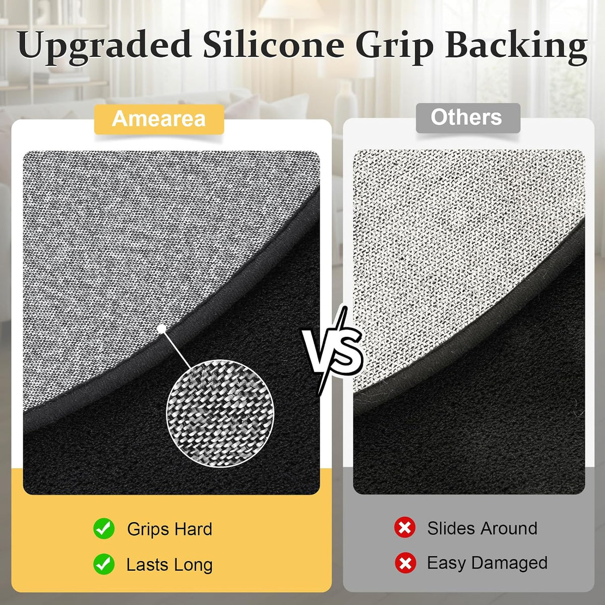 Amearea Soft Oval Rugs for Bedroom, 2.6 x 5.3 Black Bedroom Bedside Rug