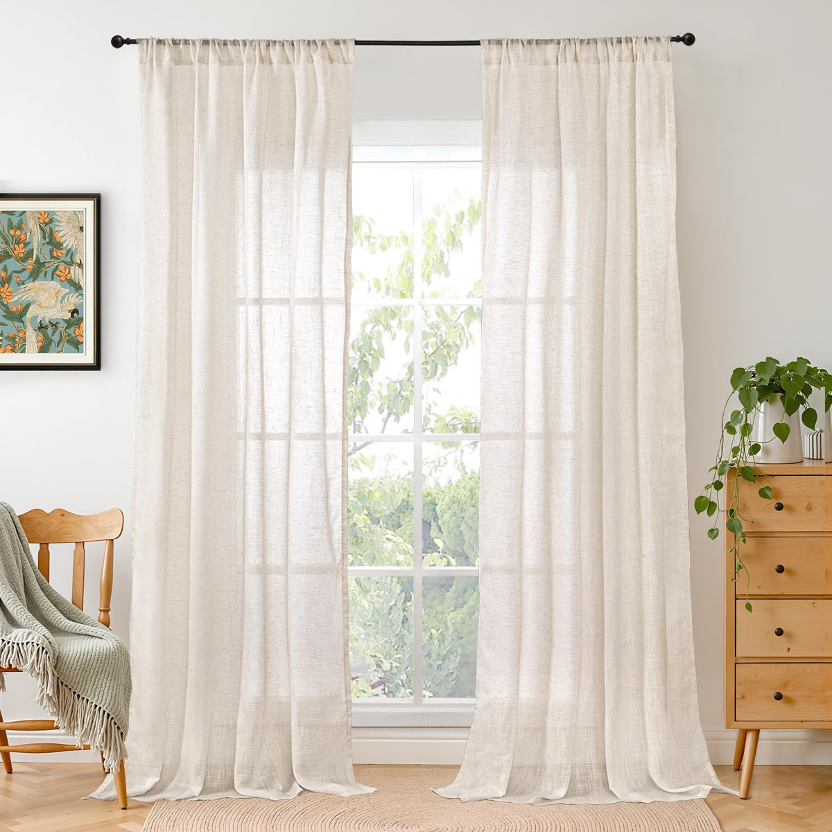 BGment Linen Sheer Curtains 84 Inches Long 2 Panels Set for Living Room