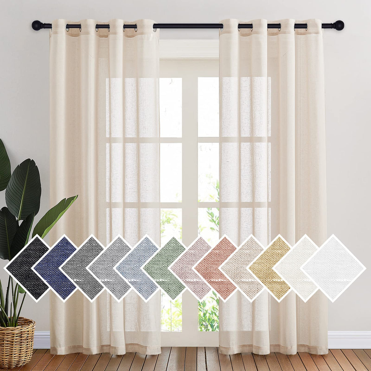 NICETOWN White Sheer Linen Curtains 84 Inch Length 2 Panels Set, W52xL84