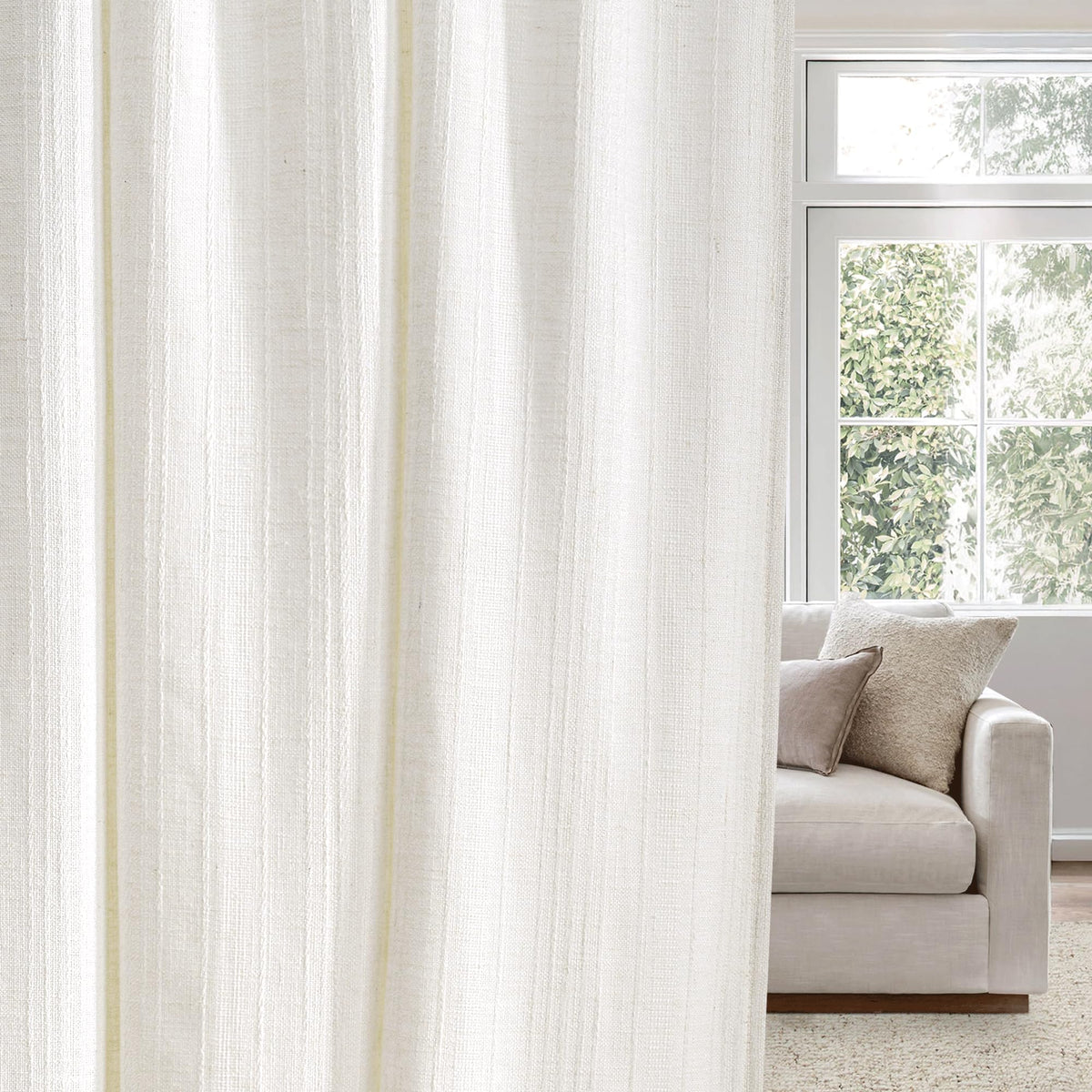 NICETOWN Natural Linen Curtains & Drapes for Windows 84 inch Long, Rod Pocket & Back Tab Thick Flax Semi Sheer Privacy Assured with Light Filtering for Bedroom/Living Room, W55 x L84, 2 Pieces